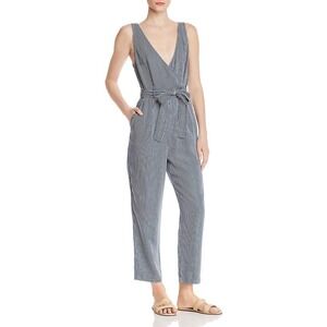 French Connection Jumpsuit Size 0 Sleeveless V-Neck Striped Blue White Coastal